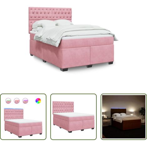 vidaXL LED-Beleuchtung - Boxspringbett mit Matratze Rosa 140x200 cm Samt (1/5)