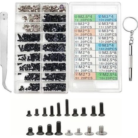 Kaelt - Lot de 355 vis assorties M2 M2.5 M3 pour ordinateur dur M.2 SSD - Vis universelles pour ordinateur portable et PC - Entretoises et accessoires pour carte mère - Kit universel (1/5)