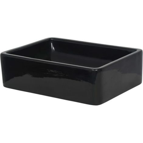 oVsky Vasque à Poser de Salle de Bain Lavabo Céramique Rectangulaire Noir 41 x 30 x 12 cm (1/4)