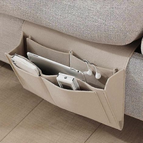 Sac de rangement de chevet en feutre avec poches, organisateur suspendu pour lit, canapé ou bureau, pour téléphone et journaux - (1/4)