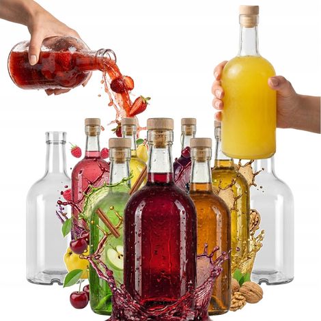 Lot de 10 bouteilles en verre Blanka de 500 ml avec bouchon en liège, idéales pour offrir des jus et des teintures. (1/5)