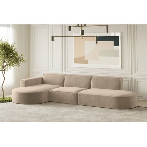 Ecksofa Designersofa PALMA in Stoff Noel Beige Ottomane Links (1/2)
