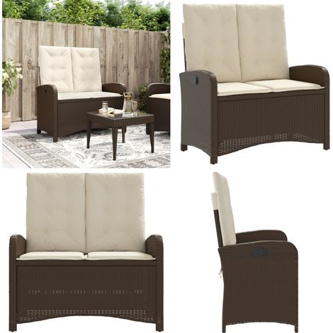 Sillón reclinable de jardín con cojines ratán sintético marrón - Cojín sintético - Ratán sintético