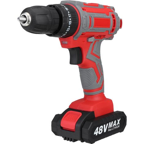 Fonction de perceuse à percussion de tournevis électrique rechargeable sans fil 48V 28Nm rouge avec 1 batterie