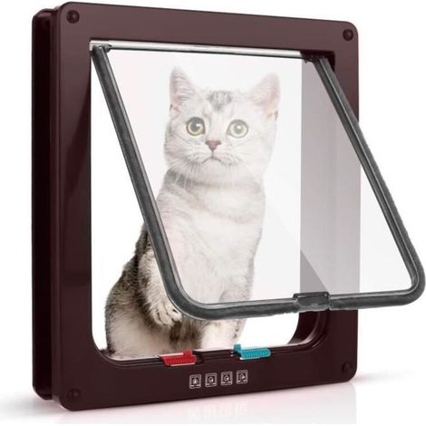 23.5 x 25 x 5.4cm Chatière pour Chat magnétique, Chatière Silencieux double verrouillable trappe Facile à Installer pour chat-brune