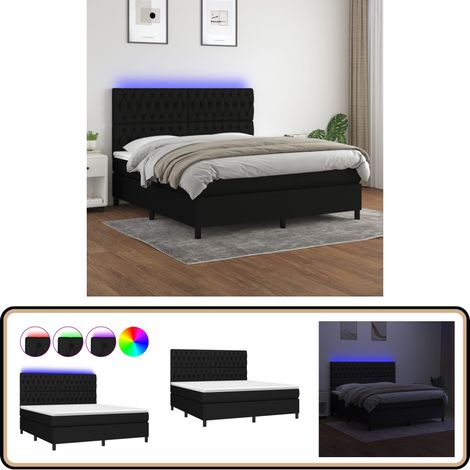 Boxspringbett mit Matratze & LED Schwarz 180x200 cm Stoff - Boxspringbett - Doppelbett - Schlafsofa - Bettenrahmen - Lattenrost