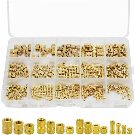 330 Pièces Écrou Moleté, Insert fileté Filetage Femelle Injection Moulage Écrou Moleté Laiton Insert Nuts Assortiment Kit, Filetage Femelle Noix Arrondis Moleté Embedded avec Boîte de Rangement (1/5)