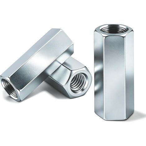 16 Pièces Écrous longs M10x40 mm, Manchons filetés Hexagonal en Acier Galvanisé, Rallonge pour Tige Filetée, Manchons d'espacement Écrou, Visserie pour bricolage et montage ménager (1/5)