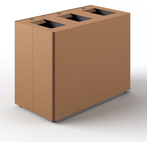 Pattumiera a 3 Scomparti Totale 135 L 84x44x63 cm con Contenitori Interni in Acciaio Verniciato Corten