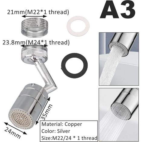 Robinet de cuisine universel en cuivre avec filtre anti-éclaboussures rotatif à 720°, douchette flexible et adaptateur d'extension pour robinet de salle de bain, buse en mousse