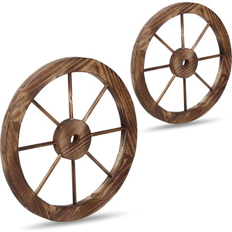 Lot de 2 Roues décoratives en Bois, Style Rustique Far West, pour Jardin et Terrasse, Marron (1/5)