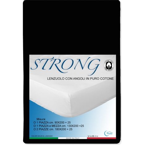 LENZUOLO con ANGOLI STRONG tinta unita NERO made in Italy Una Piazza