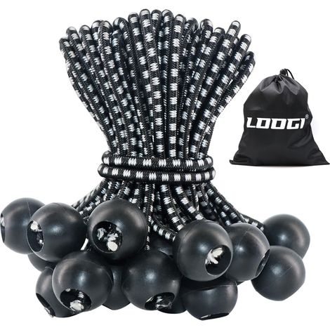 Tendeurs élastiques avec Boule Lot de 25-15 cm Noir Tendeur bâche Sandow Elastique pour Bâche, Tente, Pavillon, Bannière, Auvent, Camping (1/5)