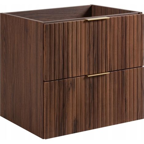 Furnidea - Meuble à suspendre FLOW noyer avec le plan 60 cm - 2 tiroirs - façades rainurées (1/5)