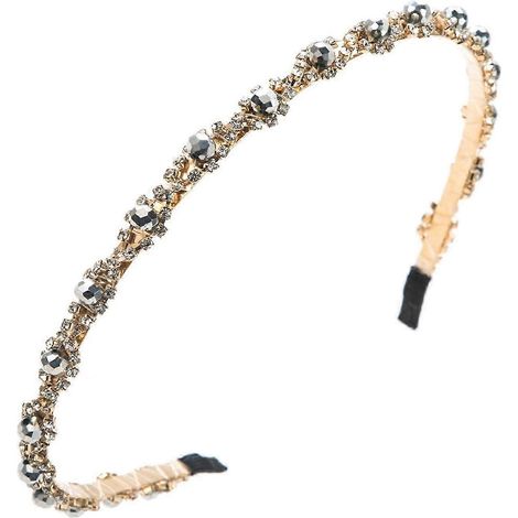 Bandeau pour femme avec perles de faux cristal, élastique et antidérapant, léger et fin.-Silver (1/5)