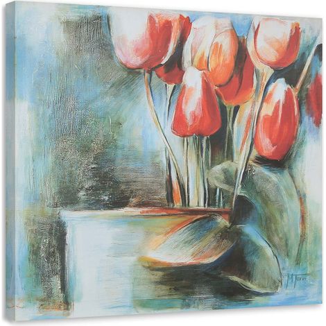 Tableau sur toile Vase de tulipes rouges 40x40 (1/5)