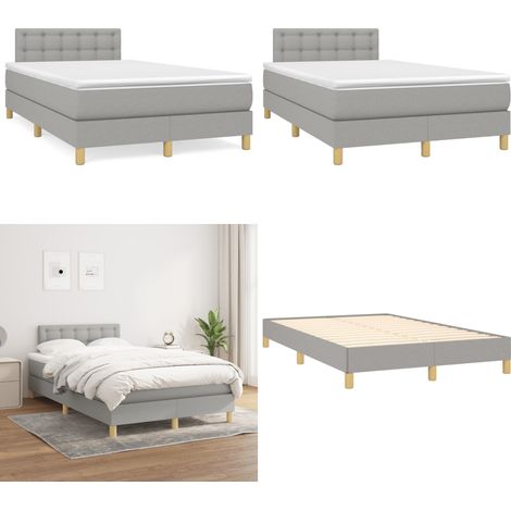 Sommier à lattes de lit et matelas gris clair 120x190 cm tissu - Lit Double - Lit Tapissier - Literie - Chambre À Coucher - Matelas À Ressorts Ensachés - Home & Living (1/5)