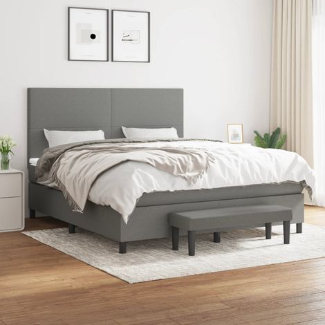 Lit Adulte Sommier et Matelas,Lit à sommier tapissier avec matelas Gris foncé 180x200cm Tissu -BVN45578 (1/5)