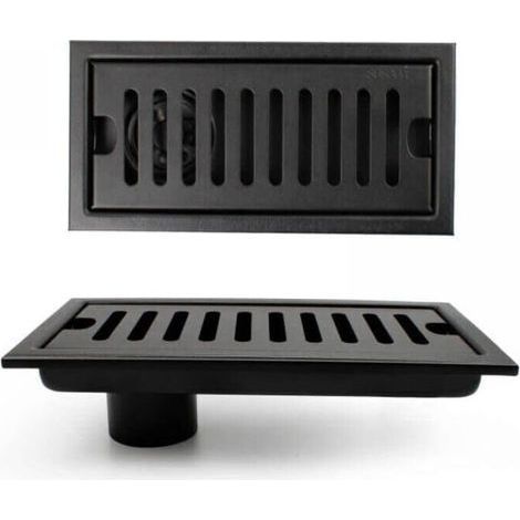Grille Douche, 20 x 10 cm Siphon de Sol Rectangulaire, Caniveau de Douche, Noir Siphon de Sol avec Grille en Acier Inoxydable, Convient pour WC, Salle de Bain, Cuisine, Balcon (1/5)
