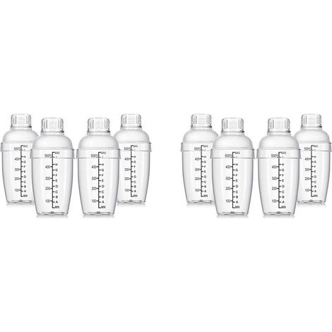 Juego de coctelera de plástico de 8 piezas, mezclador de bebidas portátil con báscula y colador, vaso mezclador transparente. (1/4)