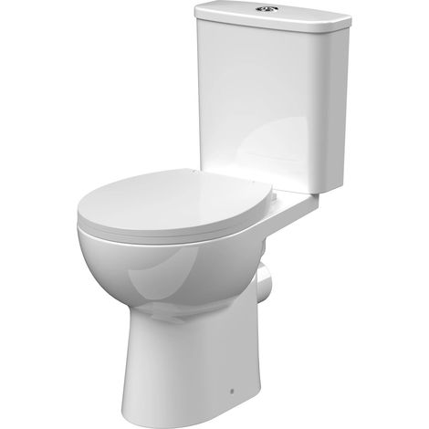 Nuie Fay Rimless Comfort Height Close Coupled Toilet with Push Button Cistern - Soft Close Seat