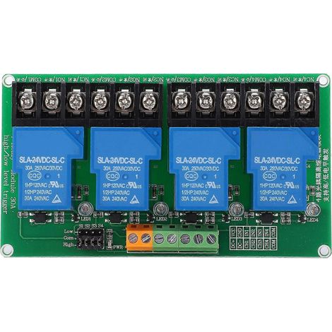Relaismodul mit 4 Kanälen, automatischer Steuerung, Hoch-/Niedrigpegel-Triggerung, elektronisches Bauteil, 24 V