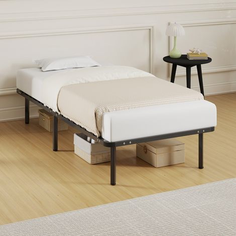 Bettgestell 90 x 190 cm mit Stahlrahmen, Lattenrost aus Pappelholz und Stauraum, Belastbarkeit 350 kg, Schwarz