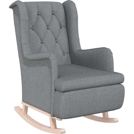 Maison Exclusive - Poltrona Gambe a Dondolo Legno di Hevea Grigio Chiaro Tessuto (1/5)