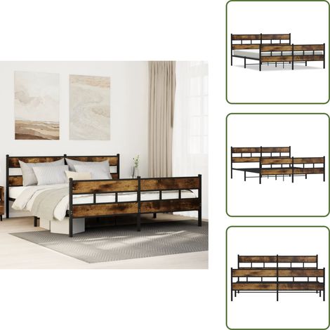 Letto con testiera - vidaXL Giroletto senza Materaso in Metallo Rovere Fumo 180x200 cm - Letto con pediera