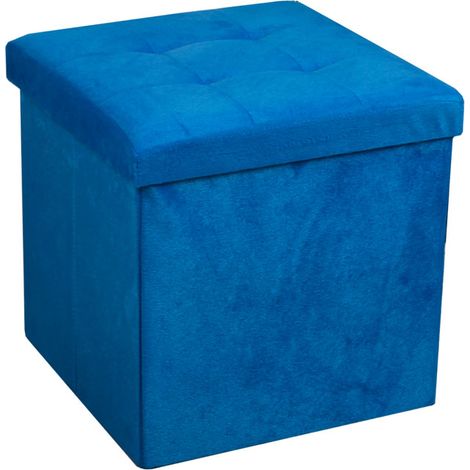 Hobag – Coffre de rangement pouf pliable en velours bleu 38cm – Assise amovible pour accès facile au rangement – Design compact pour petits espaces