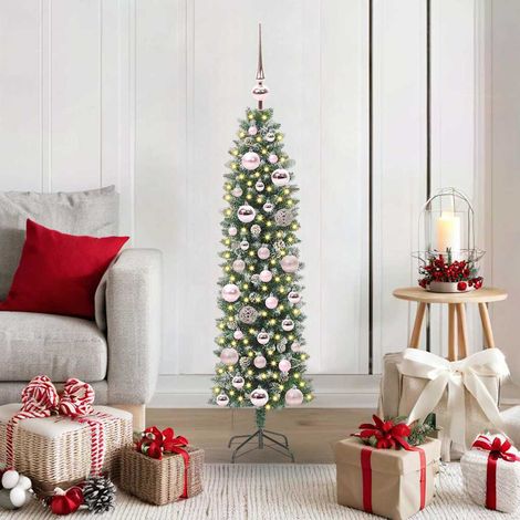 Künstlicher schlanker Weihnachtsbaum Grün und Weiß 120 cm