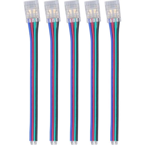 Lot de 10 connecteurs pour ruban LED 4 broches 10 mm RGB, robustes, durables et sûrs, en polycarbonate COB, pour la maison, les fêtes et le bureau.