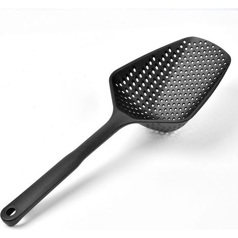 1 passoire de cuisine, cuillère écumoire avec long manche, passoires de pelle de drainage, pelles à fuite d'eau, pelles à glace, passoires (noir, 34,5 x 1,5 cm) (1/4)
