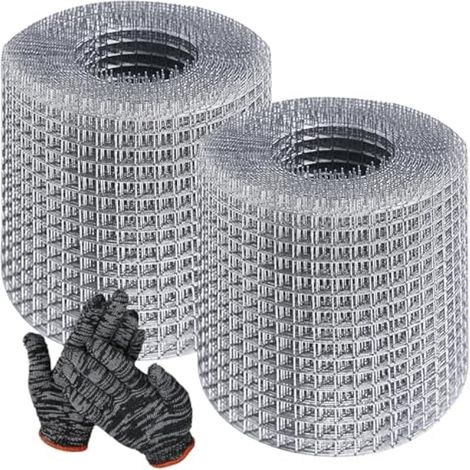 2 rouleaux de grillage métallique en acier inoxydable : WANDGU 10 cm x 8 m Grillage métallique avec gants, grillage métallique à mailles fines pour combler les espaces, protection contre les rongeurs, (1/5)