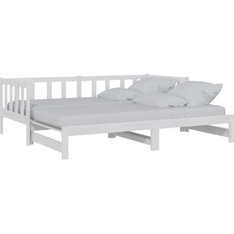 Lit coulissant Blanc 2x(90x200) cm Bois de pin massif (1/5)