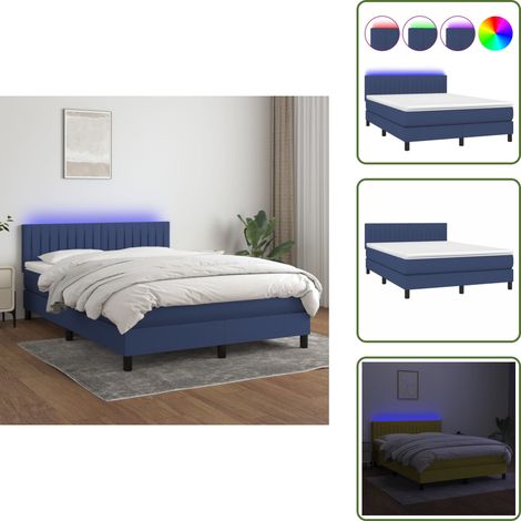 Sommier à lattes de lit avec matelas LED Bleu 140x200 cm Tissu - Lit Plateforme - Lit Design - Lit Moderne - Lit Avec Led - Matelas À Ressorts Ensachés (1/5)
