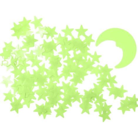 Stelle luminose, adesivi a forma di stella per il soffitto, 200 fogli di stelle adesive 3D brillanti e decorazioni murali a forma di luna per la cameretta del bambino, cielo stellato. (1/4)
