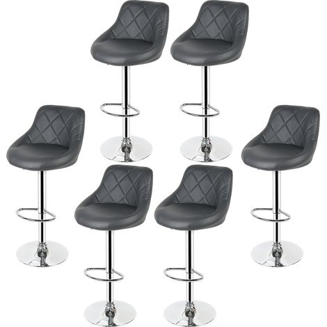 Haloyo Set di 6 Sgabello da bar con struttura in metallo, Seggiolone, superficie in similpelle, poggiapiedi, altezza regolabile, montaggio facile, grigio chiaro vintage (1/5)