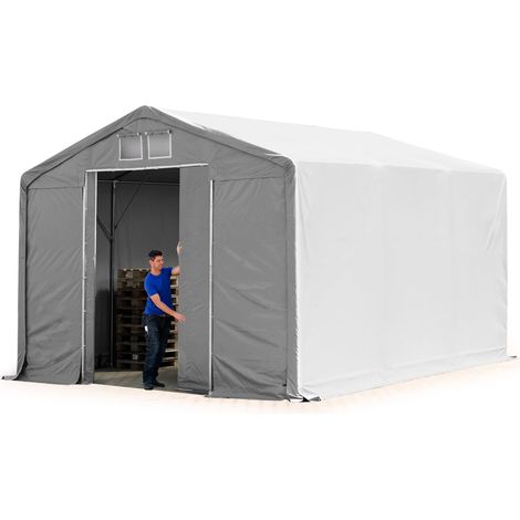 Zelthalle 6x6m Lagerzelt Industriezelt 3m Seitenhöhe PVC Plane 850 N grau 100% wasserdicht Ganzjahreszelt mit Schiebetor