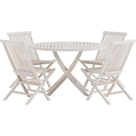 Kenya Gartenset Tisch Ø120 cm weiß 4 Stühle Whitewash. (1/3)