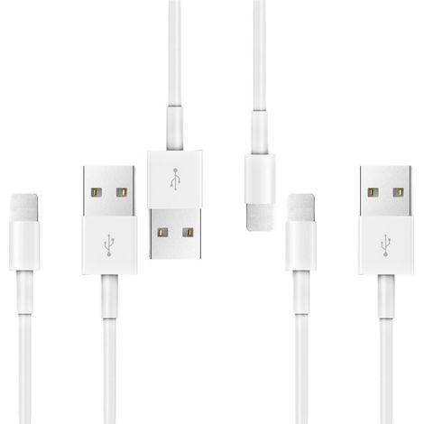 SABIR Lot de 3 Câble de Chargeur iPhone 2M【MFI Certifié】 Fil Lightning Charge Rapide pour iPhone 11 Pro XS Max XR X 8 7 6s 6 Plus 5 Se iPad, Cordon Blanc, (1/5)