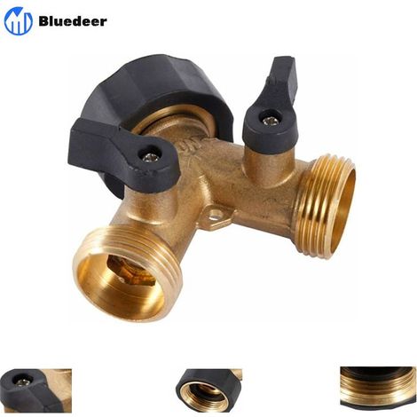 Robinet Double Machine a Laver, Répartiteur Raccord Robinet Tuyau d'Arrosage en Y 2 Voies pour Tuyaux d'Alimentation 3/4", Robinet Exterieur Jardin Double en Laiton Robuste (1/5)