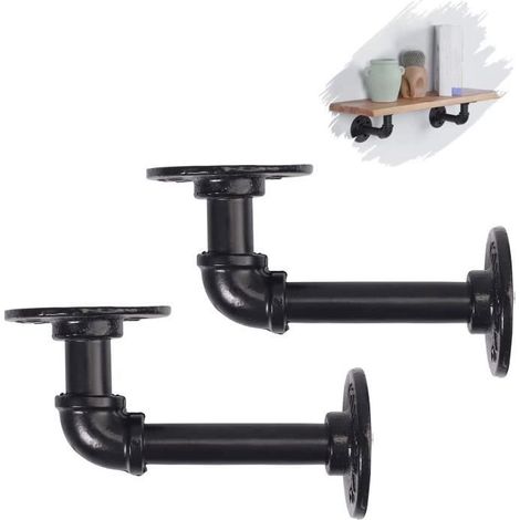 Supports d'étagères - Industreet - Paquet de 2 - Noir - 15 x 8 cm - Matériau durable