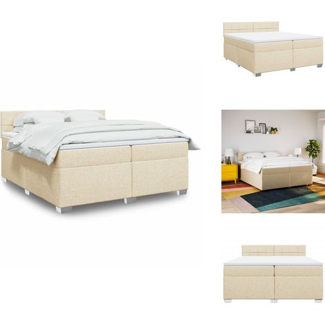 Sommier à lattes de lit avec matelas Crème 200x200 cm Tissu - Lit Double - Literie - Chambre À Coucher - Matelas À Ressorts Ensachés - Surmatelas (1/5)