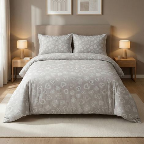 COPRIPIUMINO Tirolese dis. MIROS Cuore BIANCO da Montagna CON FEDERA Arredo MRSBCO Cm. 155X200
