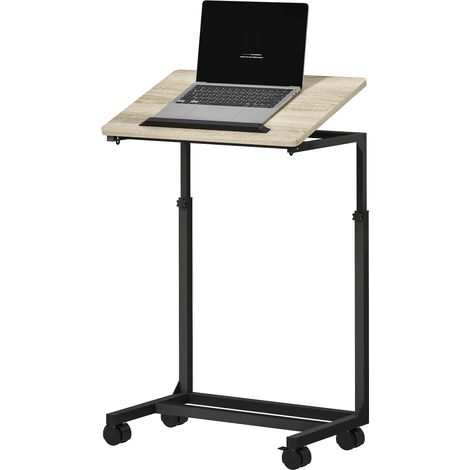 Table d'appoint, bureau, table de chevet, hauteur réglable, 4 roulettes, structure en métal