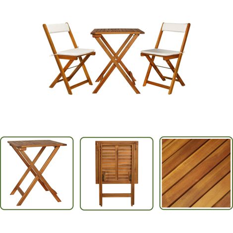 The Living Store Ensemble de bistro pliable 3 pcs avec coussins Acacia solide - Meubles De Jardin - Salon De Jardin - Set Bistrot - Mobilier Extérieur - Acacia Massif (1/5)