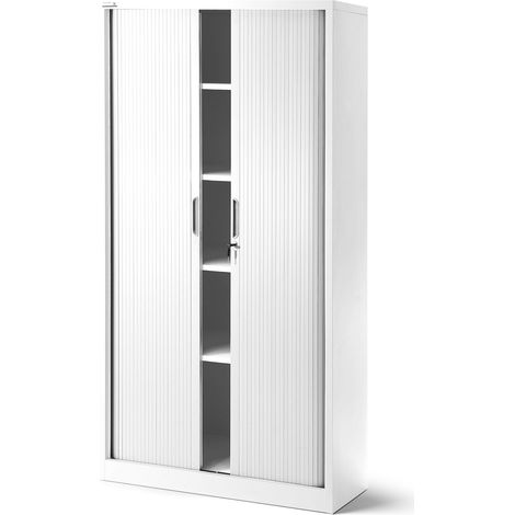 Classeur de bureau en métal avec volet roulant DAMIAN, 900 x 1850 x 450 mm, blanc