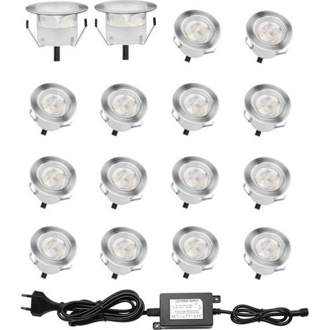 Set mit 16 wasserdichten LED-Einbaustrahlern (IP67) – 0,6 W, 12 V DC – 4000–4500 K Weißlicht – Für Holz- und Betonterrassen – Einfache Installation (1/5)