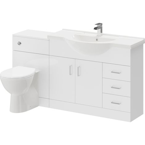 Alexander James Gloss White 1550mm 2 Door 3 Drawer Vanity Unit Toilet Suite (1/5)